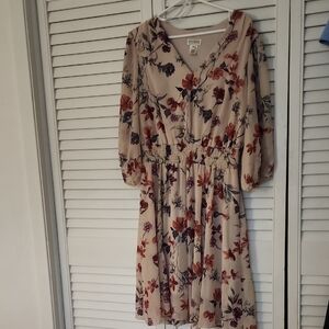 Enfocus Studio Floral Long Sleeve Dress - Cream and Purple